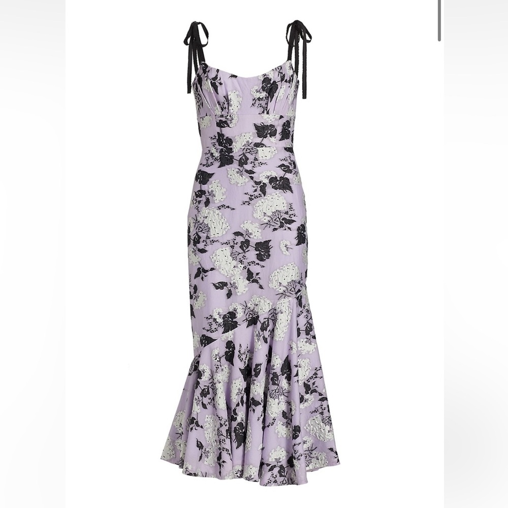 ML Monique Lhuillier Floral Jacquard Midi Dress, Lilac, Size 10